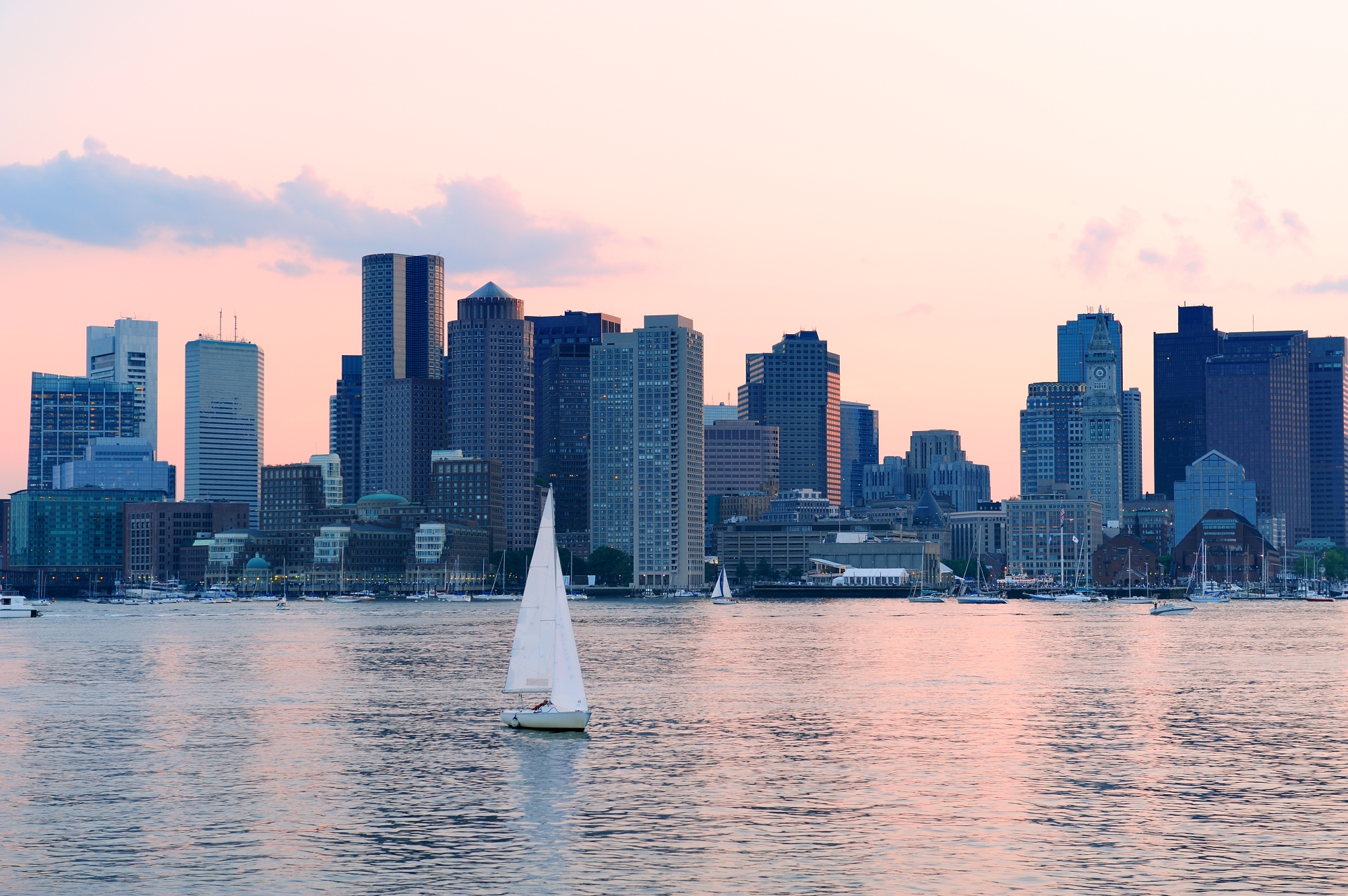 boston skyline at sunset
