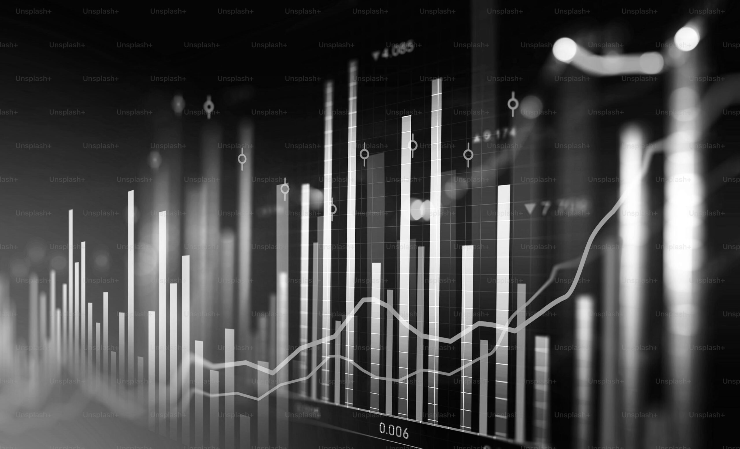 black and white image of the stock market